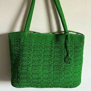 The SAK Berkeley Knit Bright Kelly Green Fun Colorful Lining Double Handle Purse